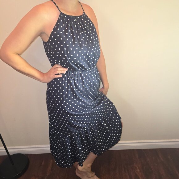 Banana Republic Navy Polka Dot Sleeveless Dress – Women’s Large - Picture 1 of 6